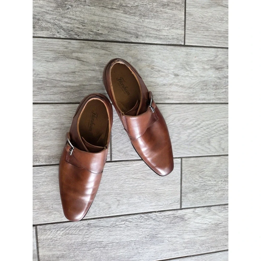 Florsheim Sorrento Brown Leather Plain Toe Single Monk Strap Dress Shoes Men 12M